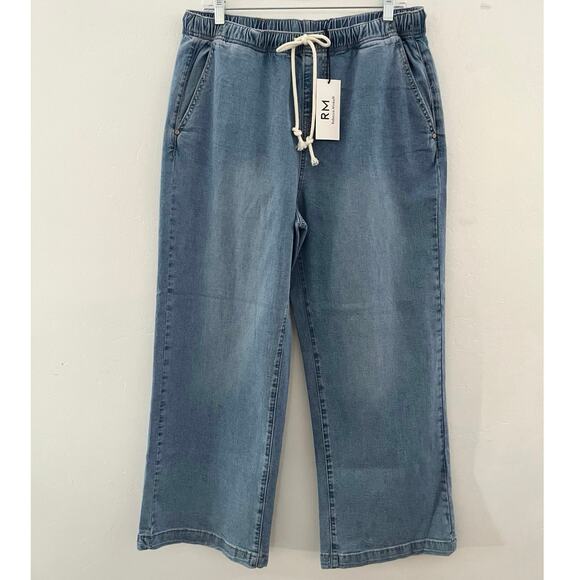 Rebecca Minkoff Wide Leg Jeans Denim Cotton Drawstring Stretch Waist Size 10 NWT - Picture 1 of 7